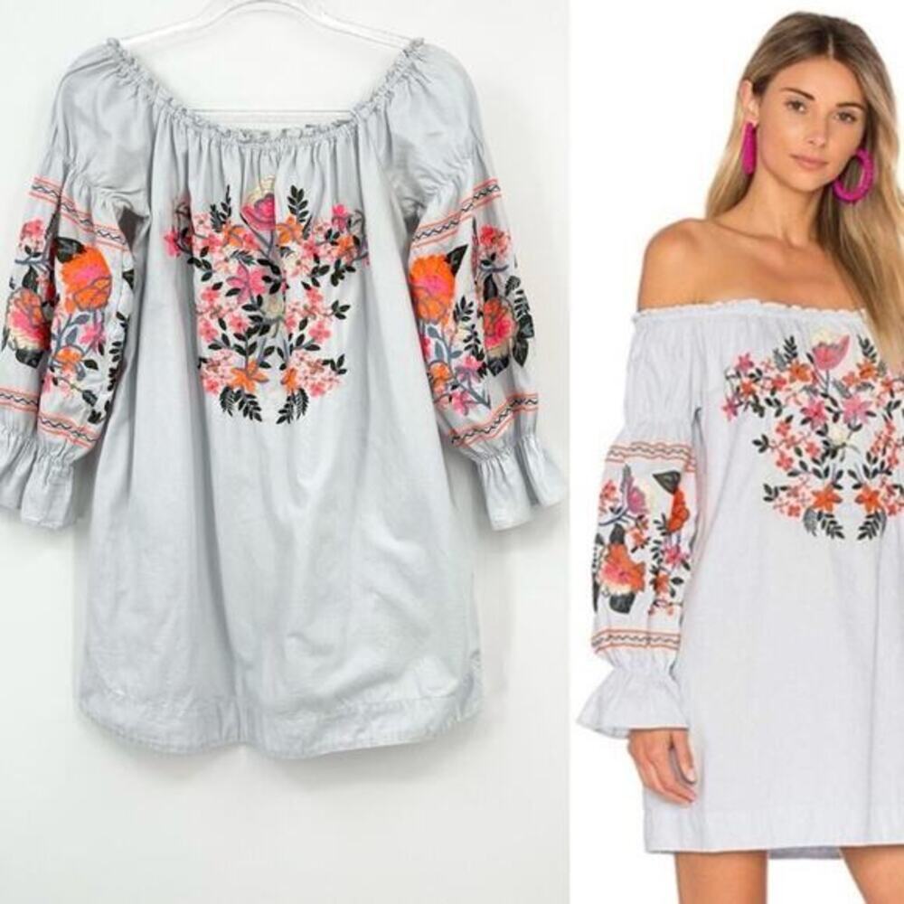 Free People Fleur‎ Du Jour Shift Dress Size XS Embroidered Off Shoulder
